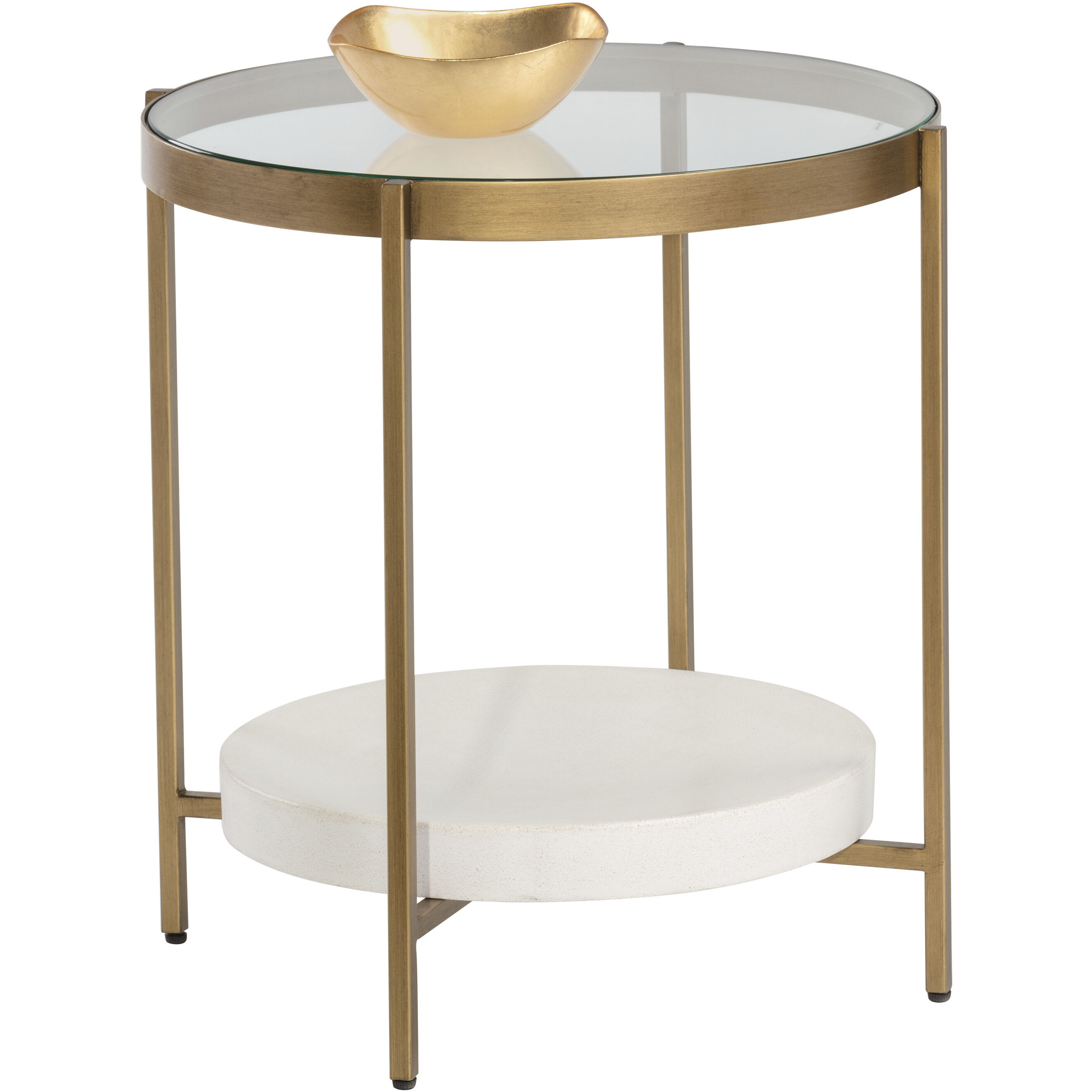 Gia 23.75 X 23 inch Clear / White / Antique Brass Side Table